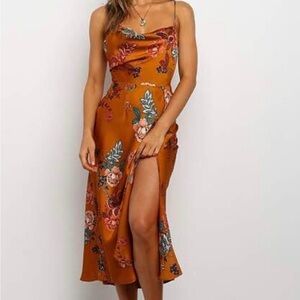 Petal & Pup Orange Floral Midi Dress